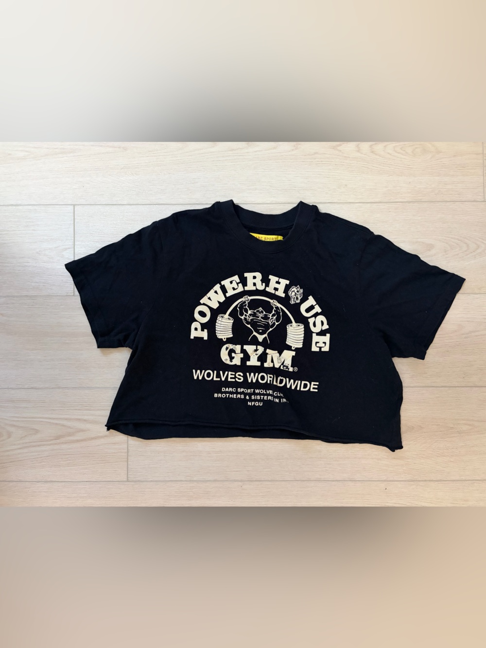 Darc Sport Powerhouse Black Crop Top with Cream Powerhouse Logo